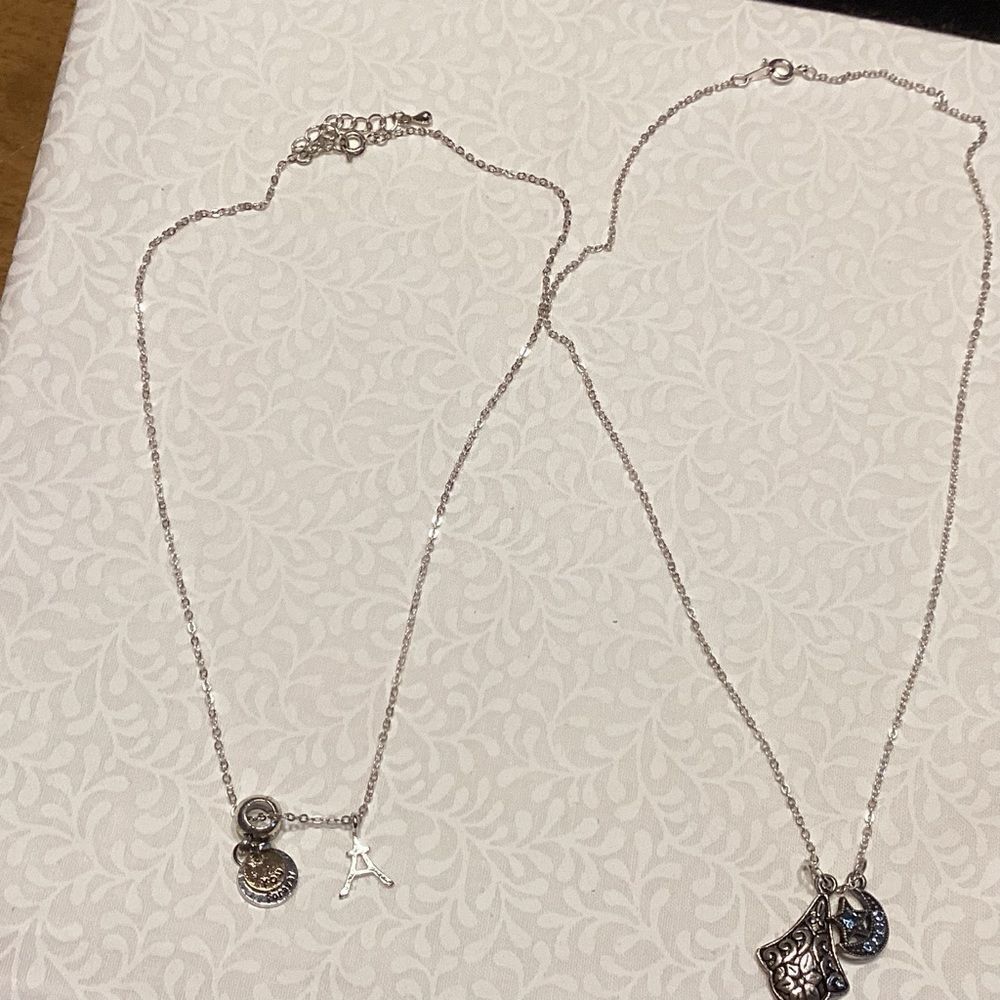 Set of Two Silvertone Necklace with 4 Charm Choices